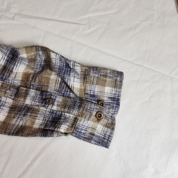 Solaris Shirt Men's Tall Man Cream White  Plaid ButtonUp Long Sleeve Size XLT 14 - Picture 11 of 15